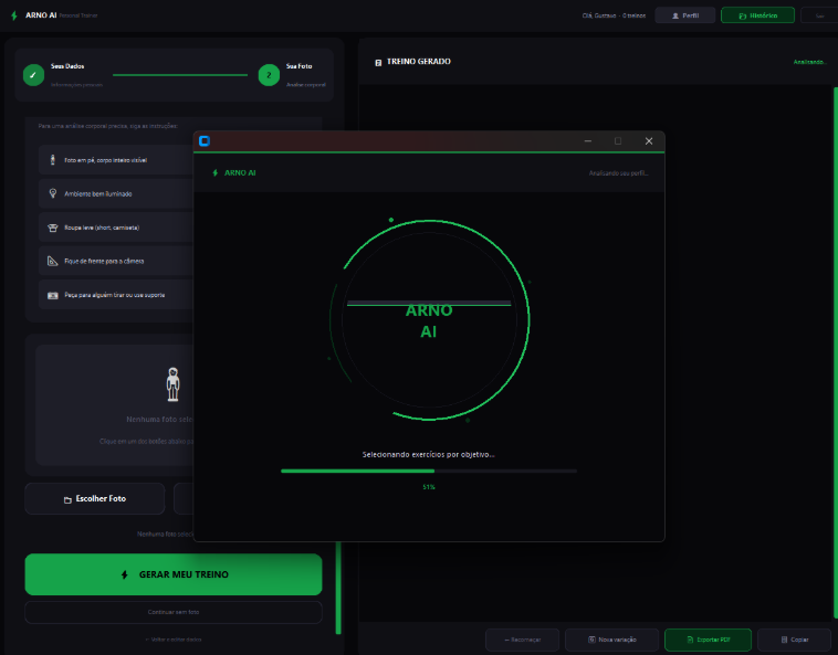 Análise corporal em tempo real no Arno AI desktop