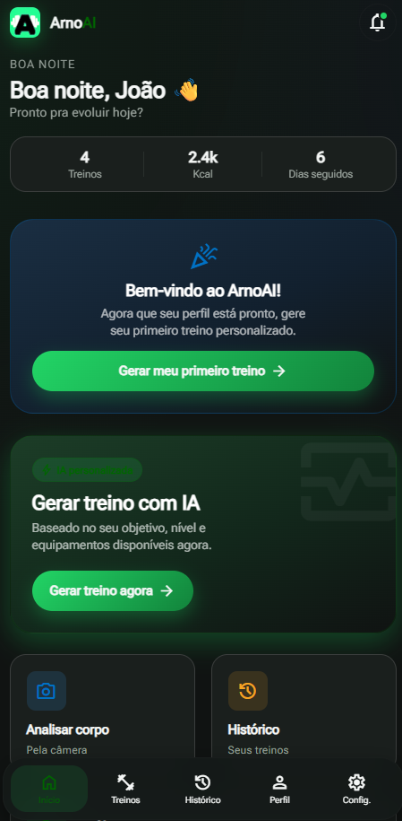 Tela inicial do aplicativo Arno AI